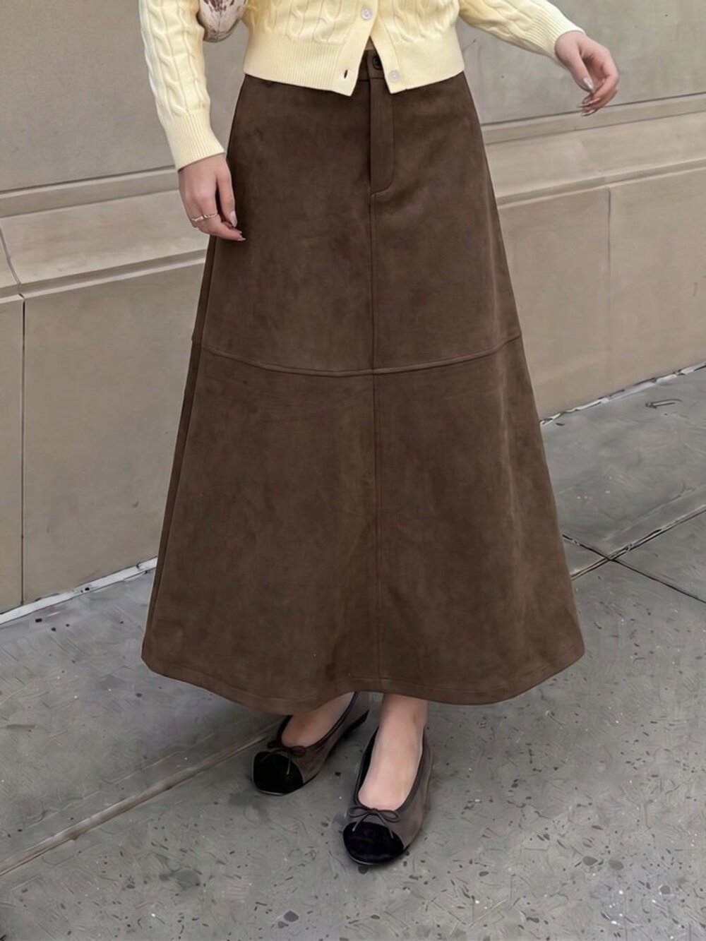 Rust Brown Casual Women's Flared A-Line Midi Skirt